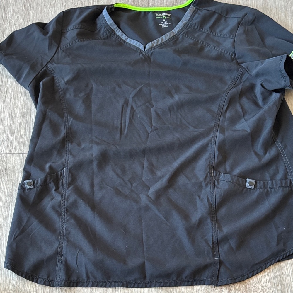 Scrubstar Black and Green Scrub Top